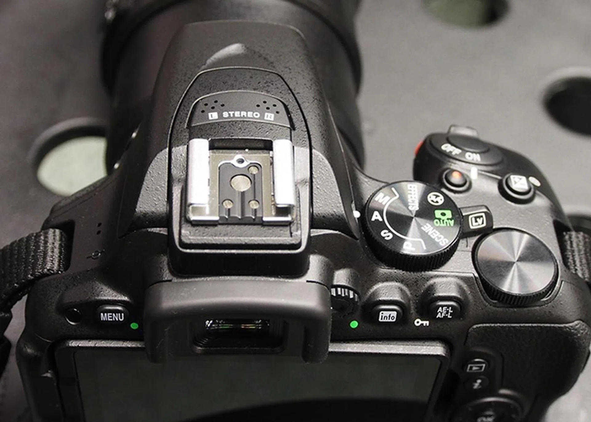Top view of the D5500. Note that Live View switch, it's now more like a toggle that springs back after activation.