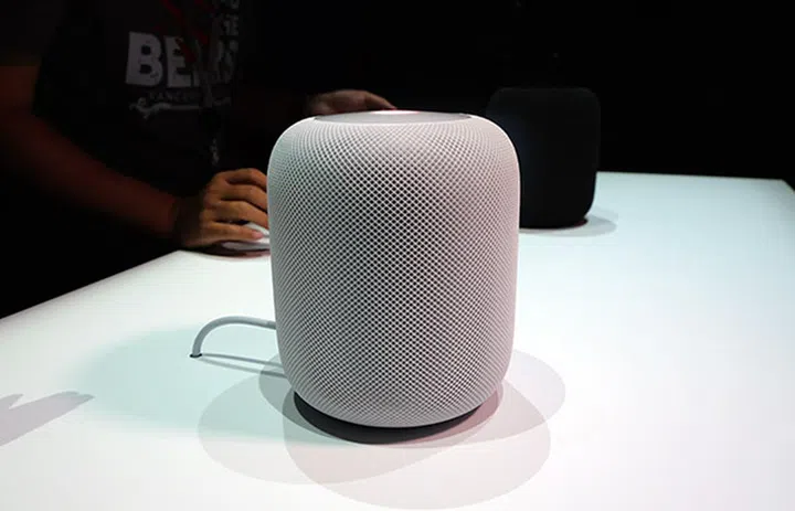 The HomePod is compact and looks simple but futuristic.