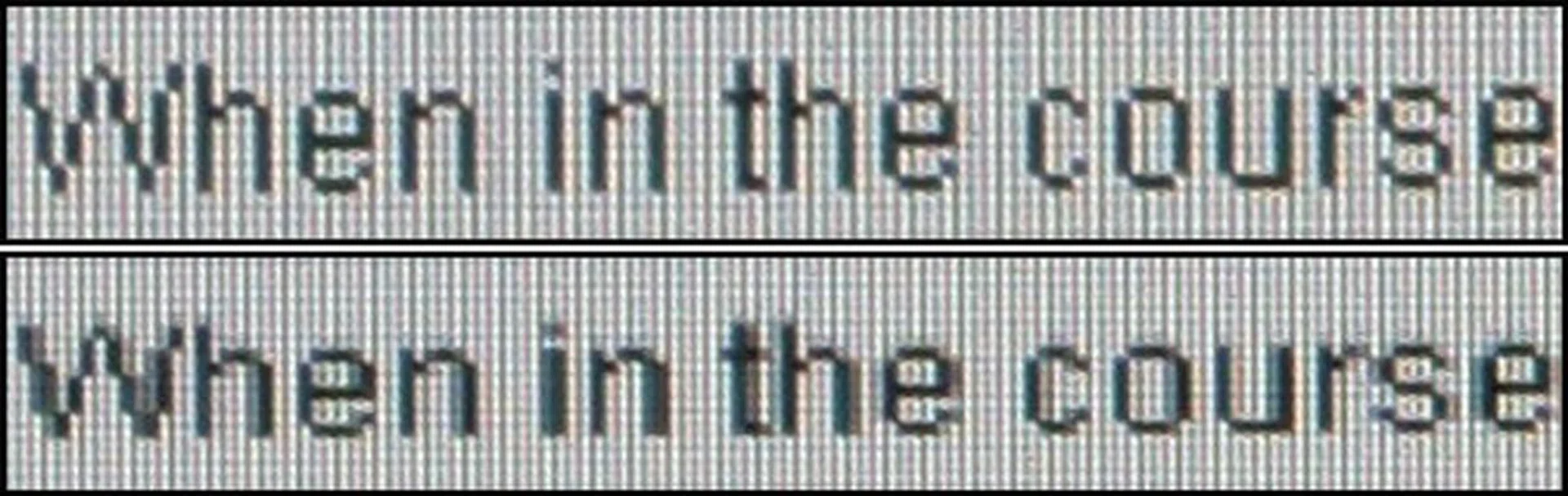 The monitor performs best at its native resolution. (Top image at 1920x1080; bottom image at 1680x1050. Arial font at 9 points.)