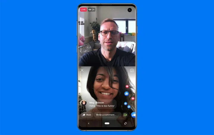 Facebook's Live With allows you to add another person to your live video. <br>Image source: Facebook