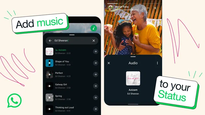 WhatsApp's Status feature now lets you add a backing track to your time-limited photo and video updates to your friends and family. Photo: WhatsApp.