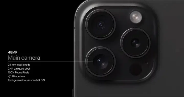 Main camera on iPhone 15 Pro and Pro Max.