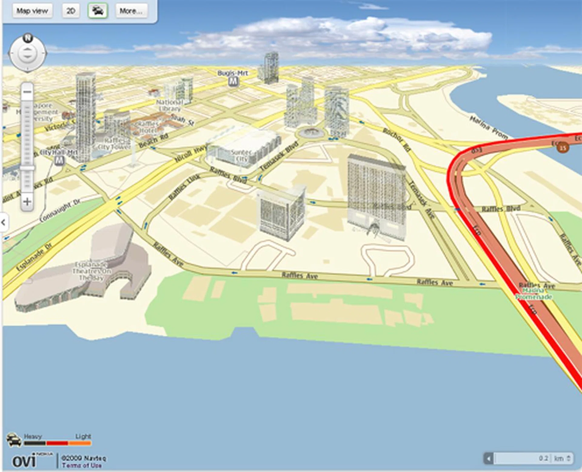 What you see on your mobile device, is what you'll get on the Ovi Maps website. This includes all the 3D landmarks and any traffic congestion as reported by the real time traffic info.