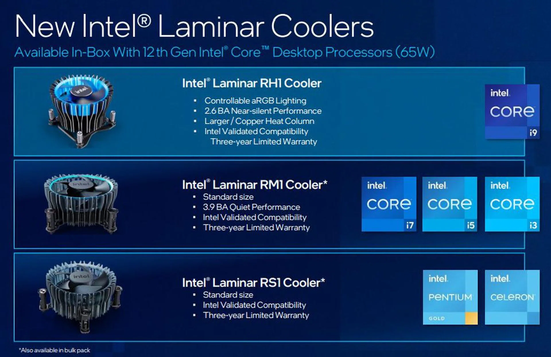 Intel's new in-box Laminar air coolers.