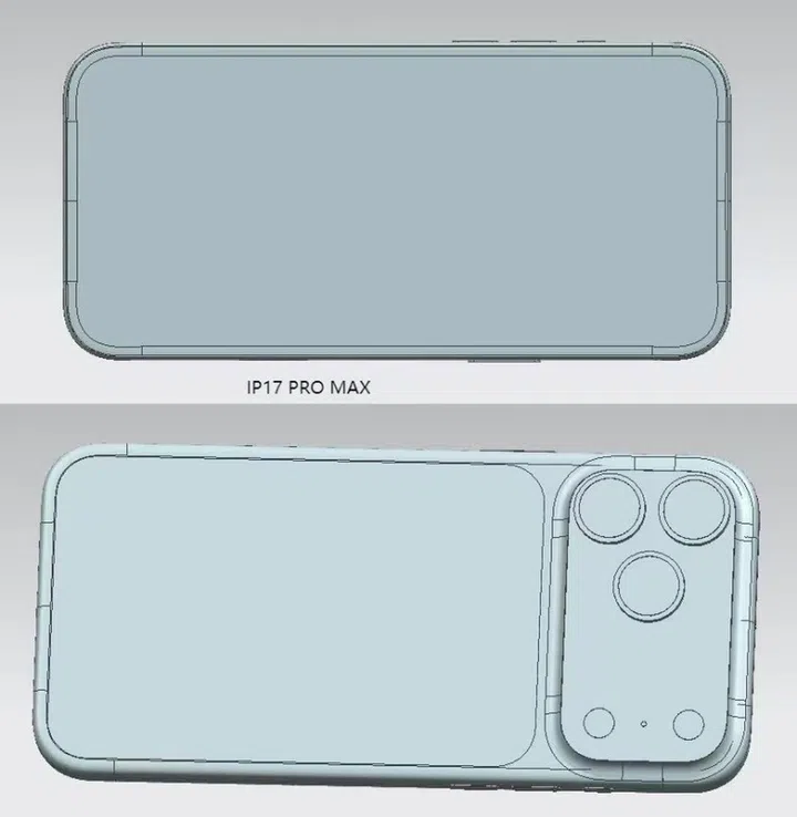 The Apple iPhone 17 Pro Max CAD shows an extended camera ridge on the back of the device. Photo: @SonnyDickson