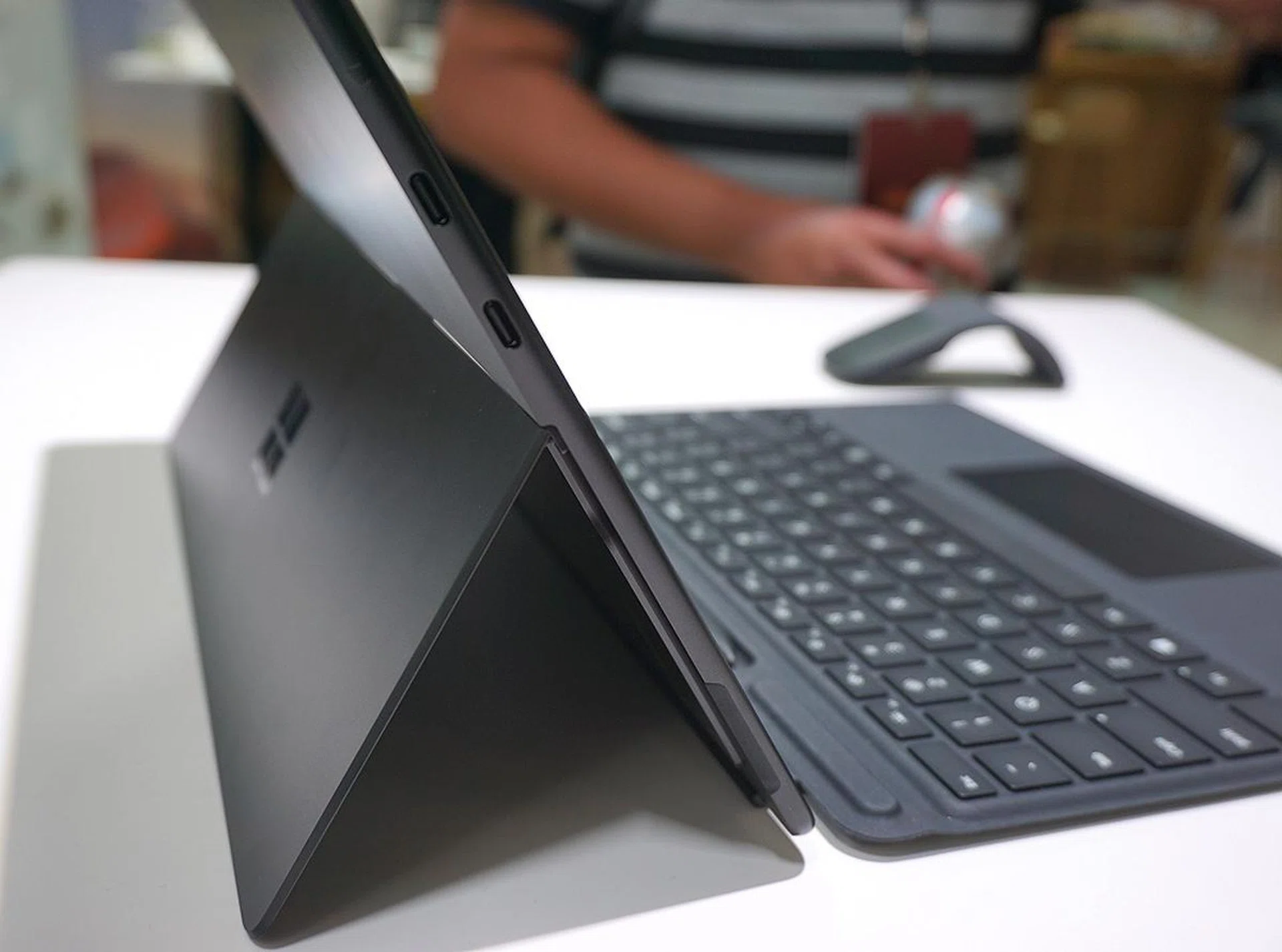The twin USB Type-C ports on its left profile.
