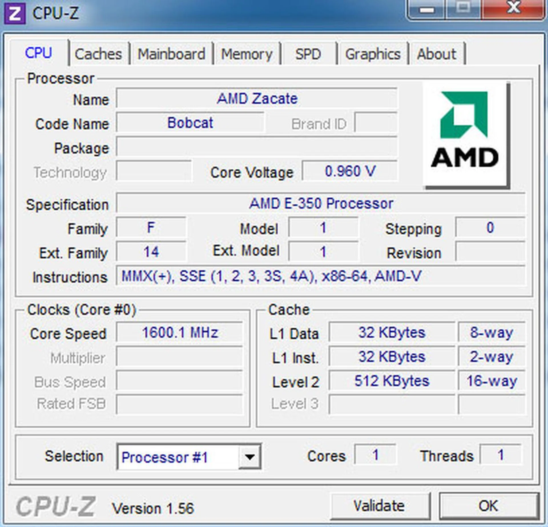 The 1.6GHz Zacate is part of AMD's Bobcat CPU architecture.