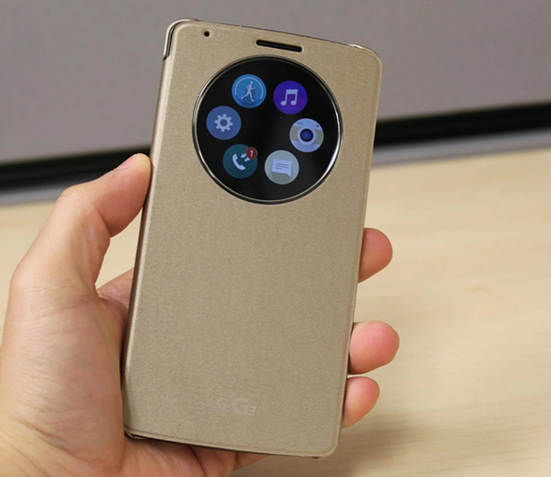 Seen here is the gold LG Quick Circle case for the G3. Two other colors - black and white - will be sold in Singapore at launch on June 28.