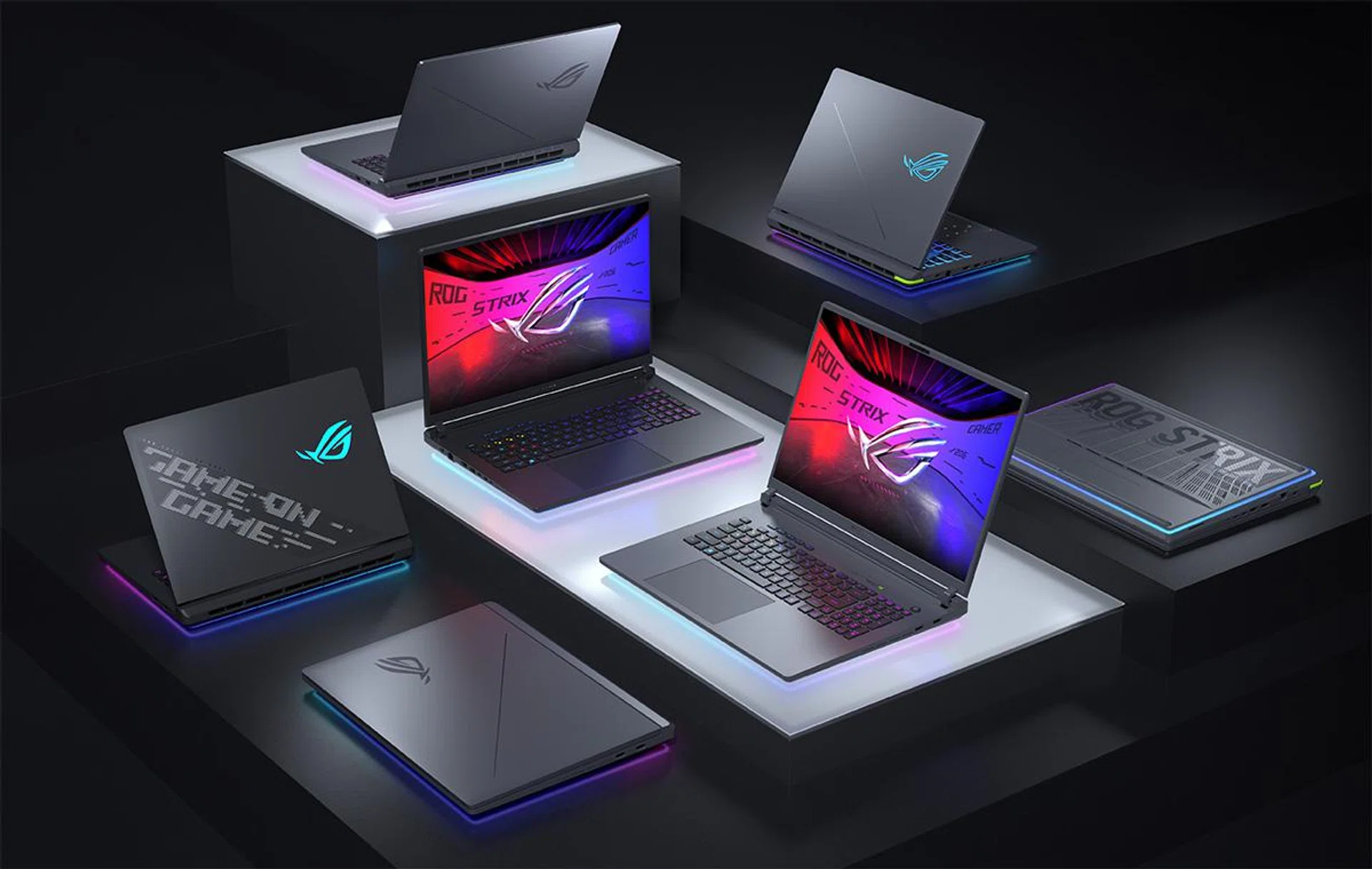 The four updated laptops in the Strix lineup, equipped with NVIDIA's latest and greatest. (Image source: ASUS)