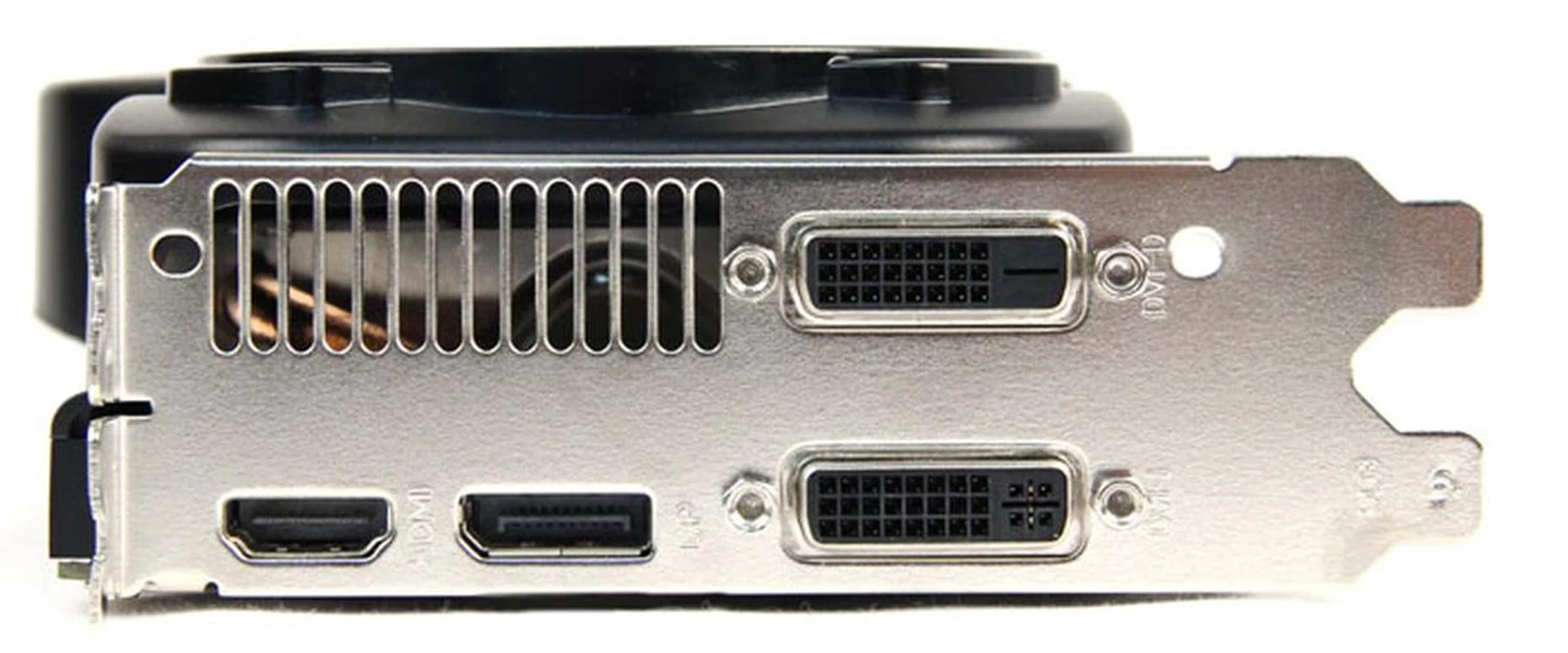 And once again, ports are the same as the reference design, with one DVI-D port, one DVI-I port, one HDMI port and one DisplayPort port.