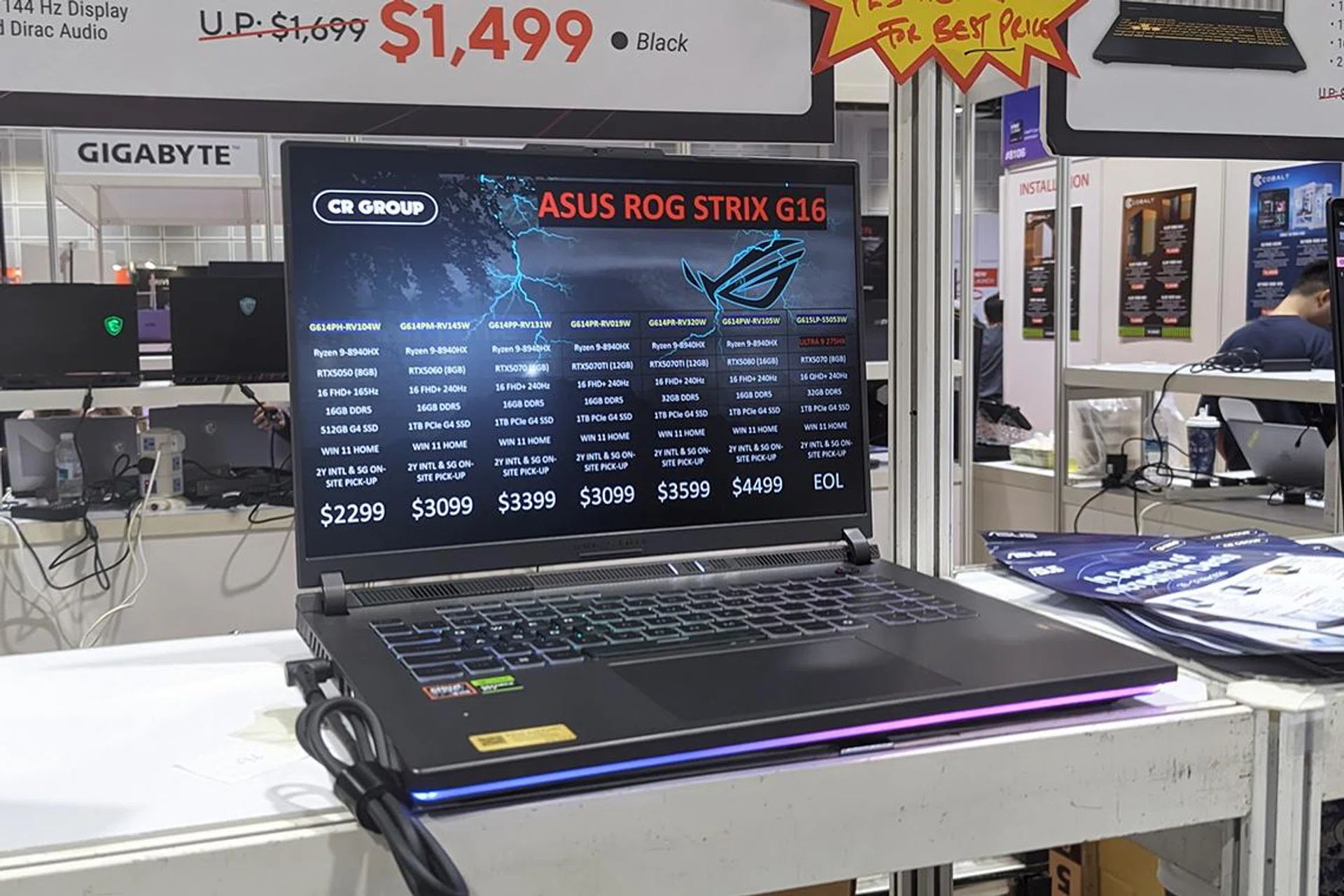 One model of the ASUS ROG Strix G16 at CEE comes with a Ryzen 9 8940HX and an RTX 5070 Ti for just over S$3K.