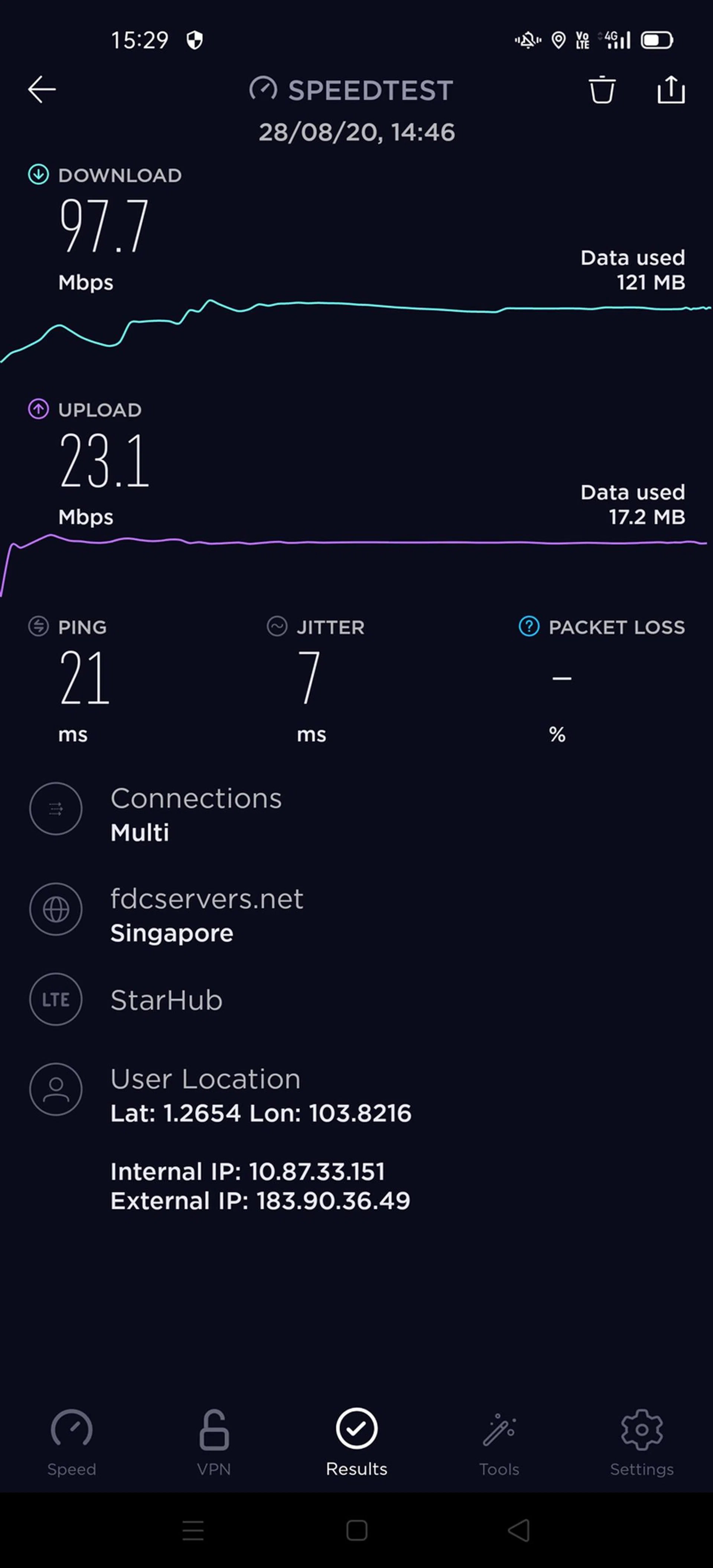 StarHub 5G trial network, Test 1.
