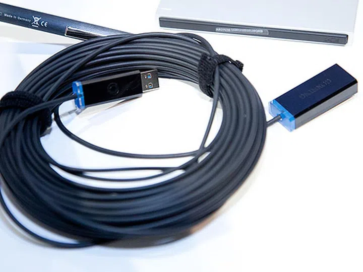 Corning's USB 3.0 optical cable measuring 30 meters in length.