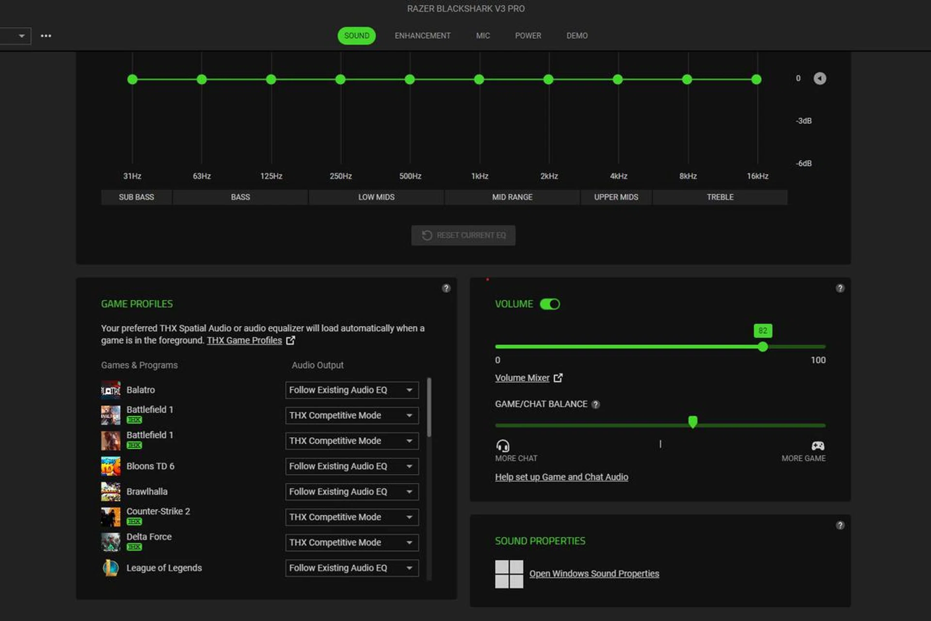 BlackShark V3 Pro customisable settings in Razer Synapse