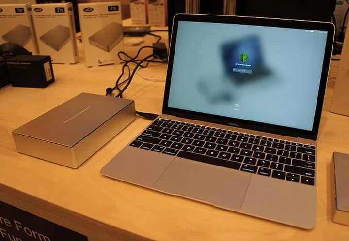 LaCie Porsche Design Desktop Drive connected to a Apple Macbook.