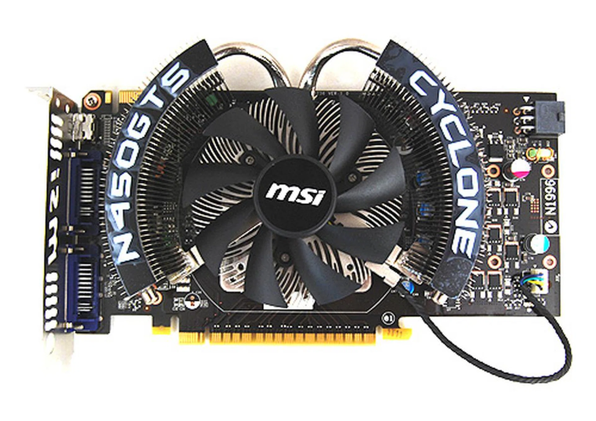 The distinctive Cyclone cooler makes a return in MSI's N450GTS Cyclone card.