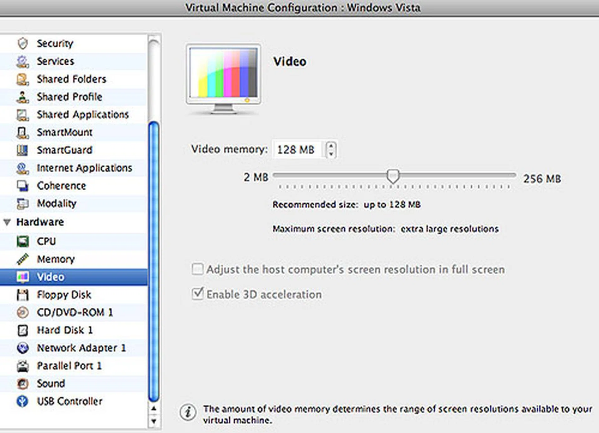 Parallels has leapfrogged Fusion in its graphics support, with up to 256MB of video memory (128MB for Fusion) and besides similarly having DirectX 9 support, Parallels has maintained its OpenGL advantage over its competitor.