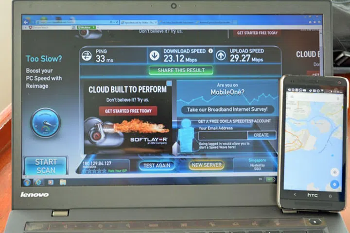 M1 demonstrates its 4G speeds at sea on speedtest.net by Ookla. 