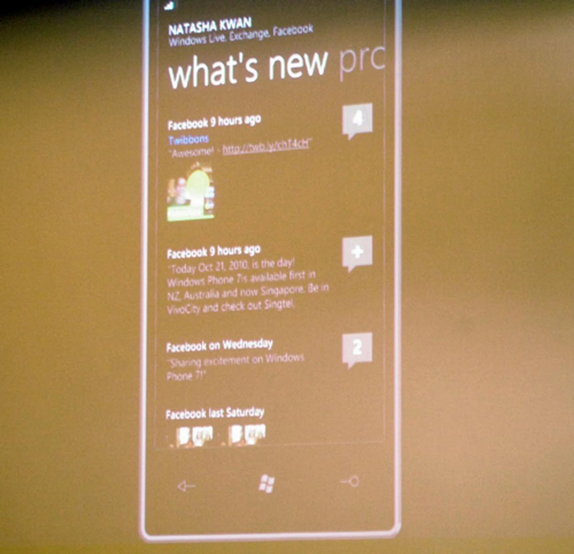 The Windows Phone 7 doesn't have a regular phone address book: instead, condensed under the People Hub, you can get on-the-fly Facebook updates from all your phone contacts once your Facebook account has been synced. Here, you can also easily write on their walls or update your status.