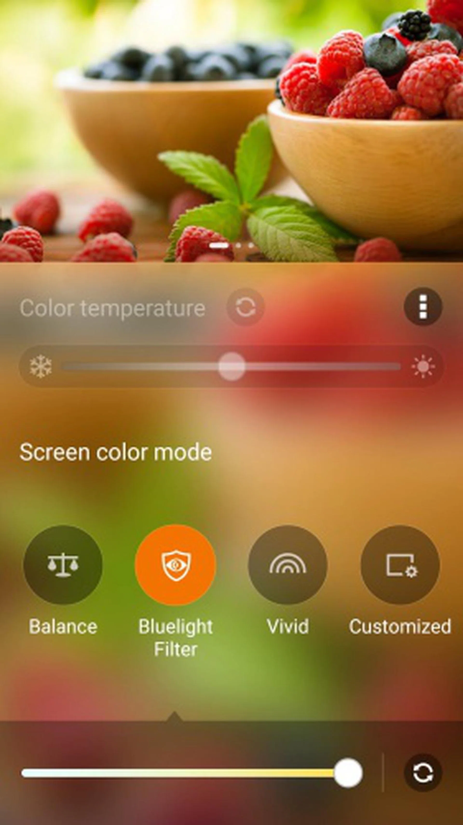 You can adjust the screen color mode via Settings > Display > Screen color mode.