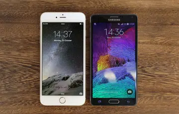 Despite the Note 4's bigger display size, the iPhone 6 Plus is actually a larger device physically.