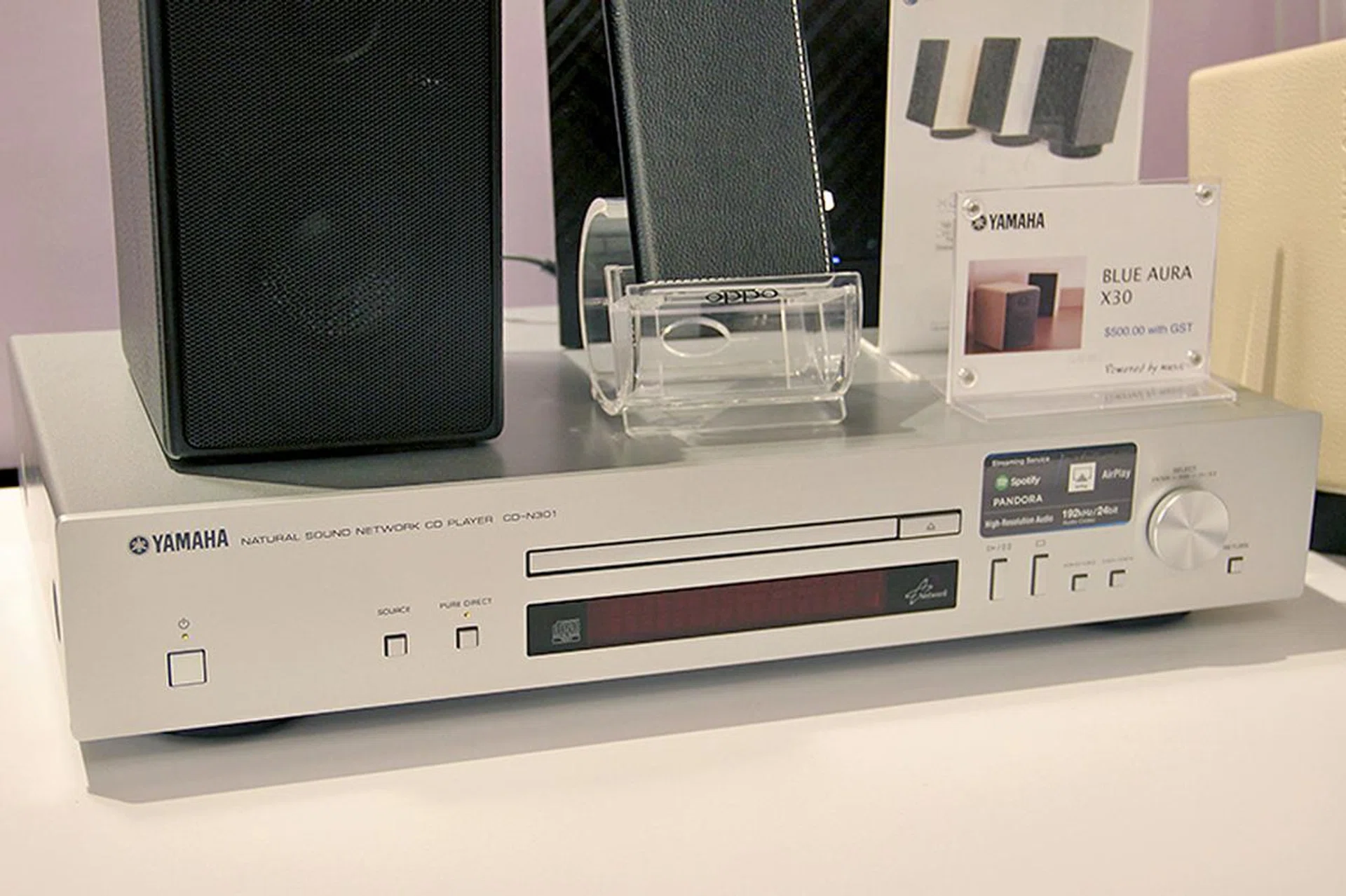 The CD-N301 is both a CD player and network audio player. Besides CDs, it can also play audio from online streaming services like Spotify.