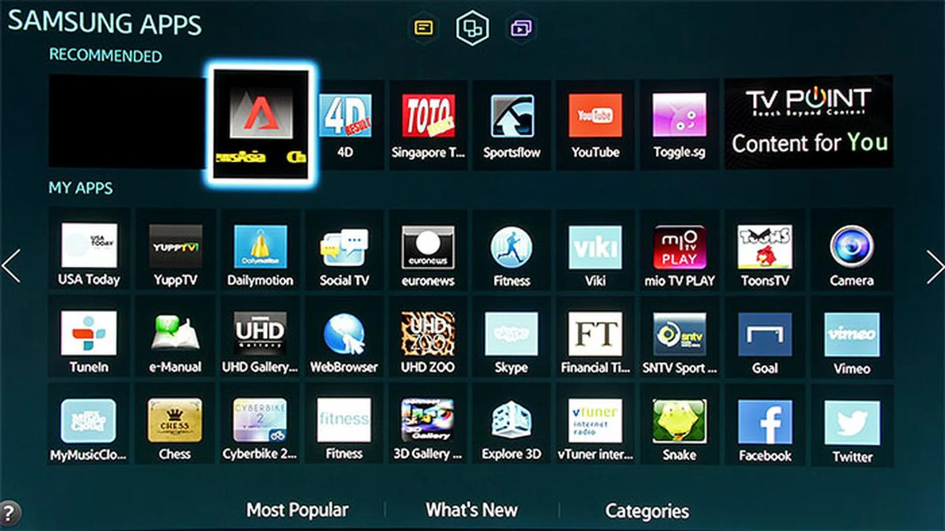 Local apps include Channel NewsAsia, 4D, Toto, Mio TV Play, StarHub TV Anywhere, and MediaCorp Toggle.