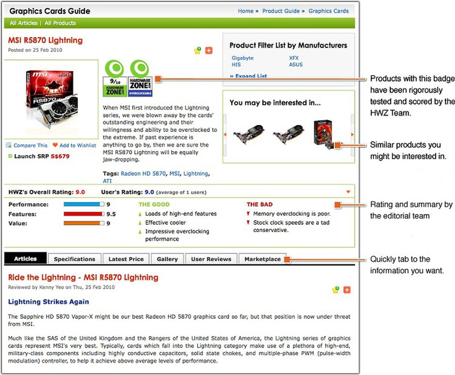 A typical fully populated product detail page.