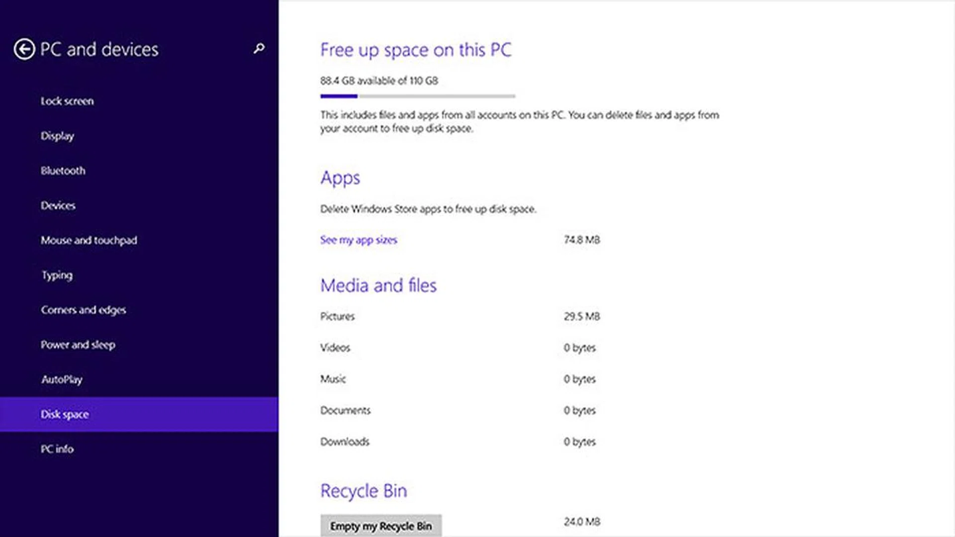 The marquee feature in PC Settings this time round is the Disk Space utility.