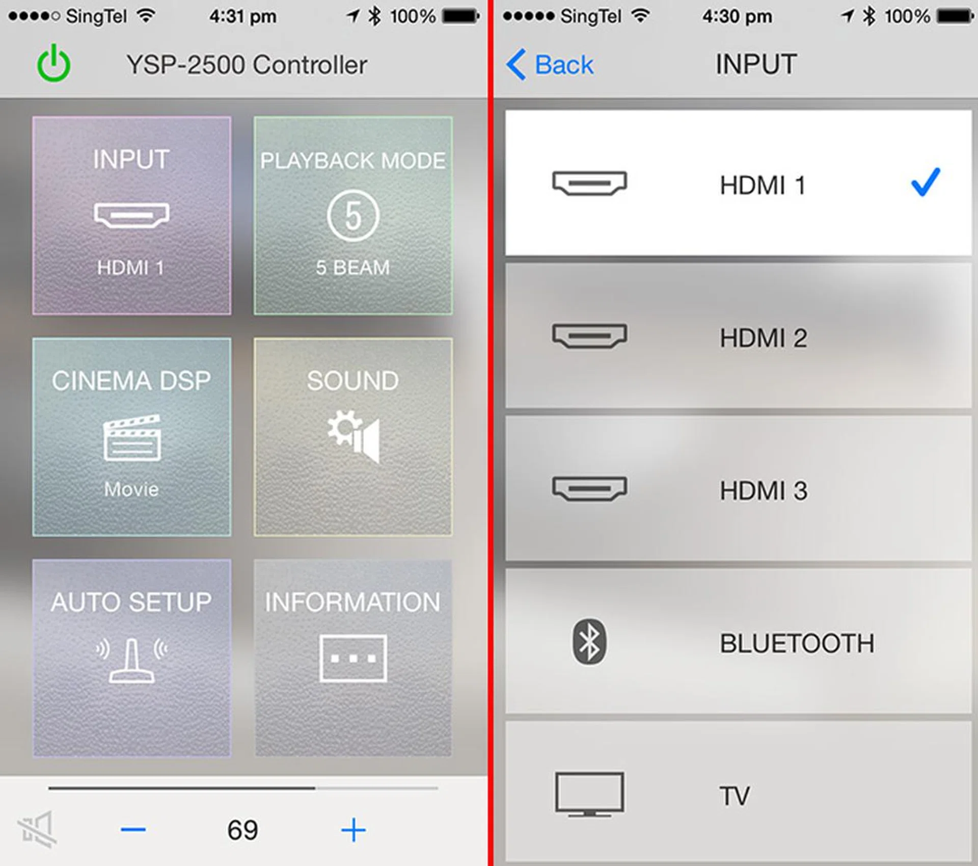 However, if you misplace the remote control, you can control the YSP-2500 using a Bluetooth-enabled iOS or Android device and the Home Controller app.