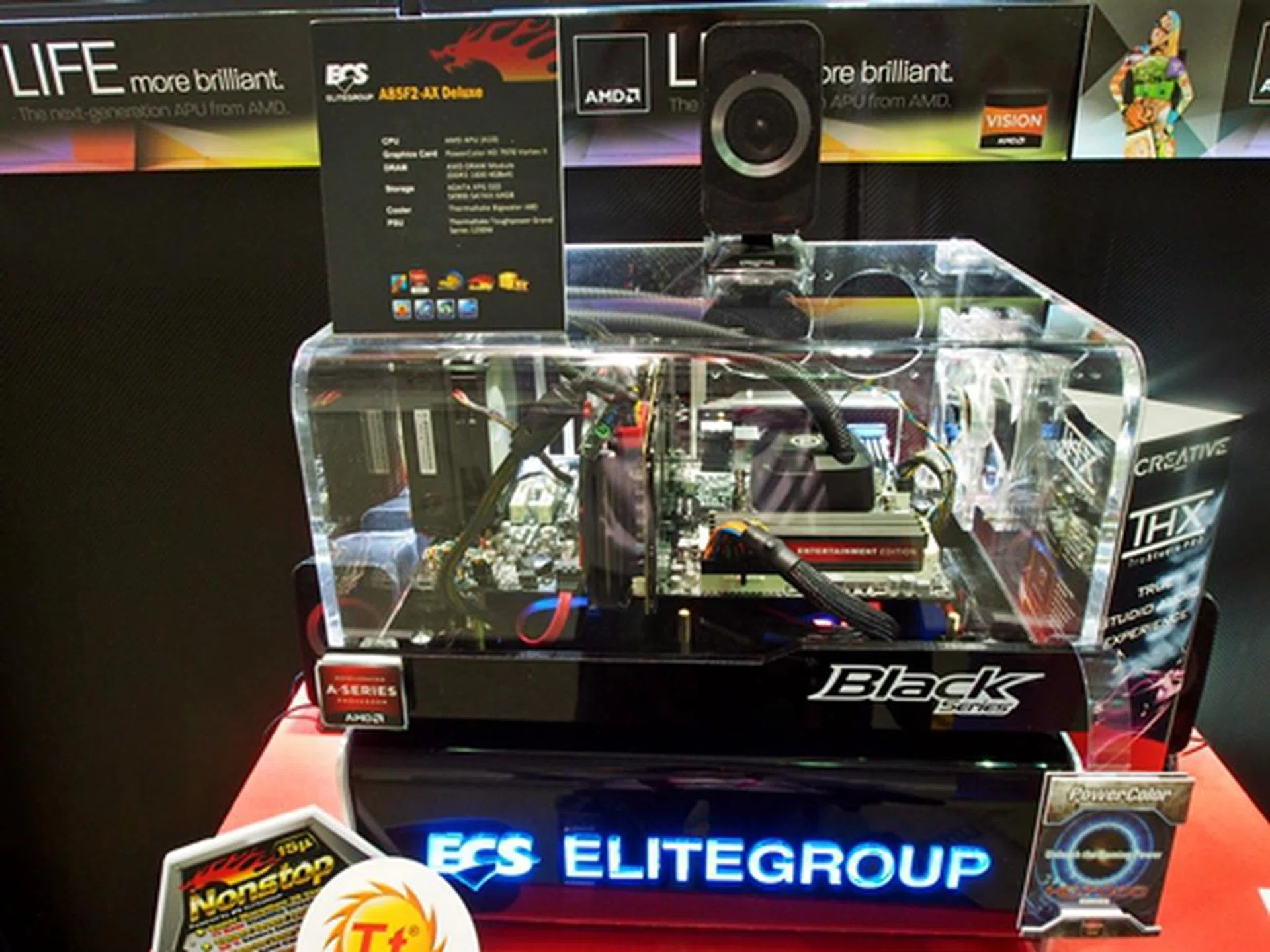This is one of the rare few Trinity APU gaming rigs on display at the ECS booth - it was fitted with a PowerColor HD 7970 Vortex II graphics card.