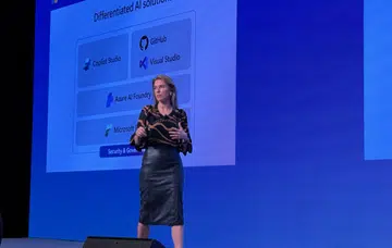 Microsoft ASEAN President, Andrea Della Mattea, giving the keynote at the Microsoft AI Tour Singapore. Photo: HWZ. 