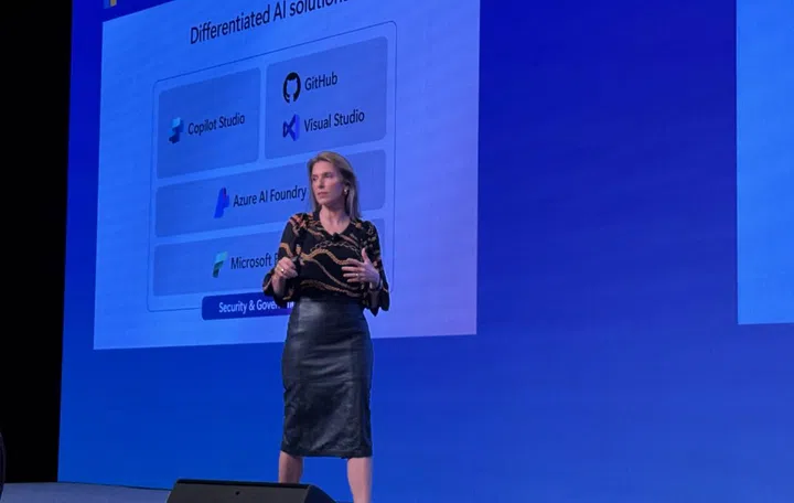 Microsoft ASEAN President, Andrea Della Mattea, giving the keynote at the Microsoft AI Tour Singapore. Photo: HWZ. 
