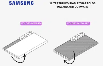 Samsung could be considering an ultra-thin phone design that folds inward and outward. Photo: @xleaks7 and Atlyginimo Skaiciuokle