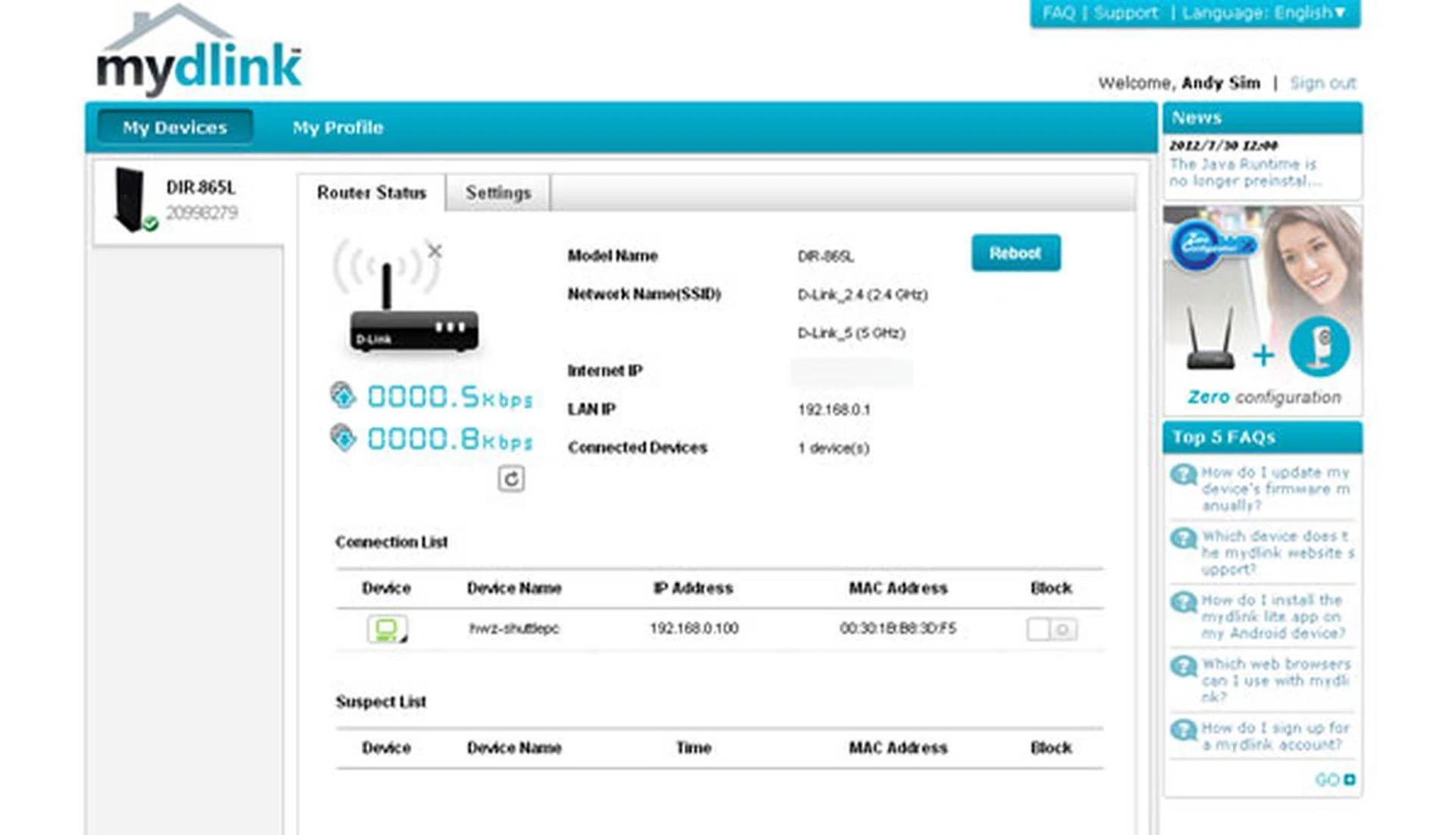 The mydlink experience isn't very comprehensive, but it gives users basic controls via the cloud, such as rebooting the router or blocking dubious clients from the home network. 