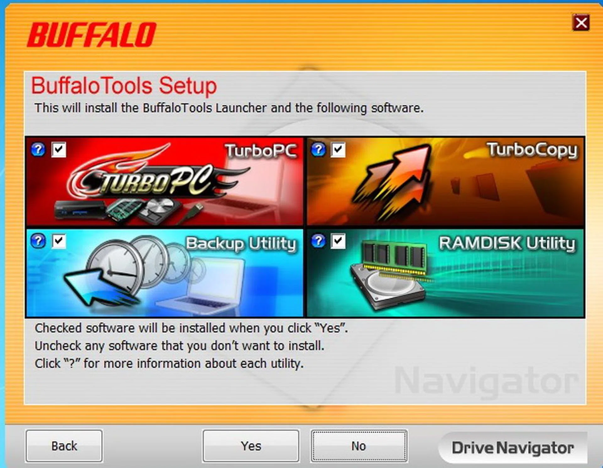 Screenshot of some of the bundled software of the Buffalo MiniStation USB 3.0.