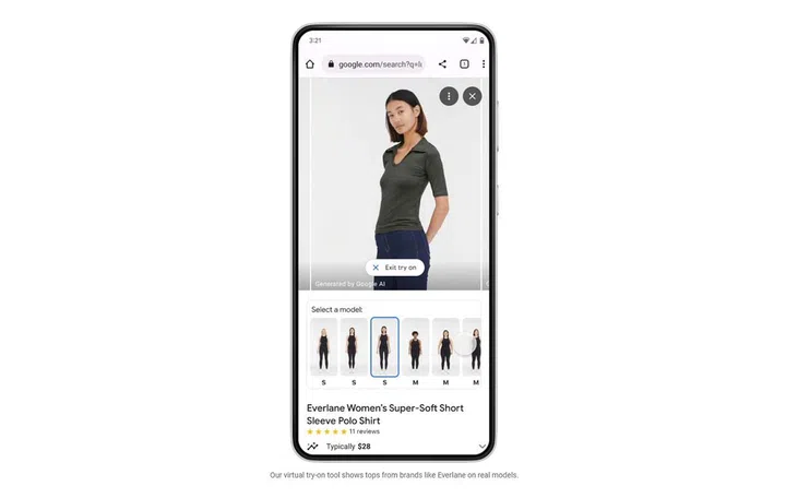Google Search's new virtual try-on takes generative AI to give realistic clothing shapes on its real-life models of different sizes and skin colours.