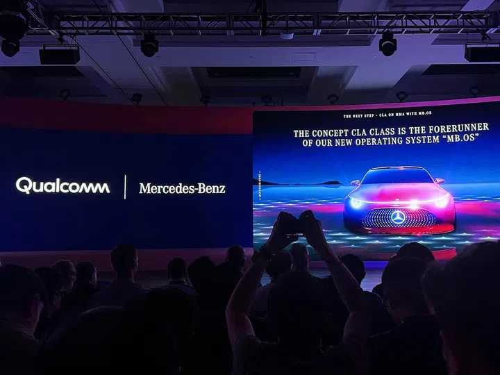 Many automobile partners (a.k,a. customers) shared a stage with Qualcomm during its keynote, such as Mercedes-Benz. Photo: HWZ