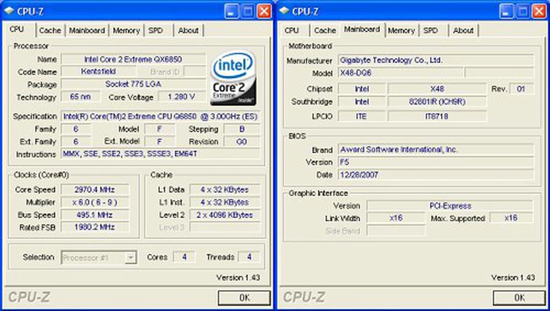 CPU-Z overclocking screenshot. Click for full sized image.