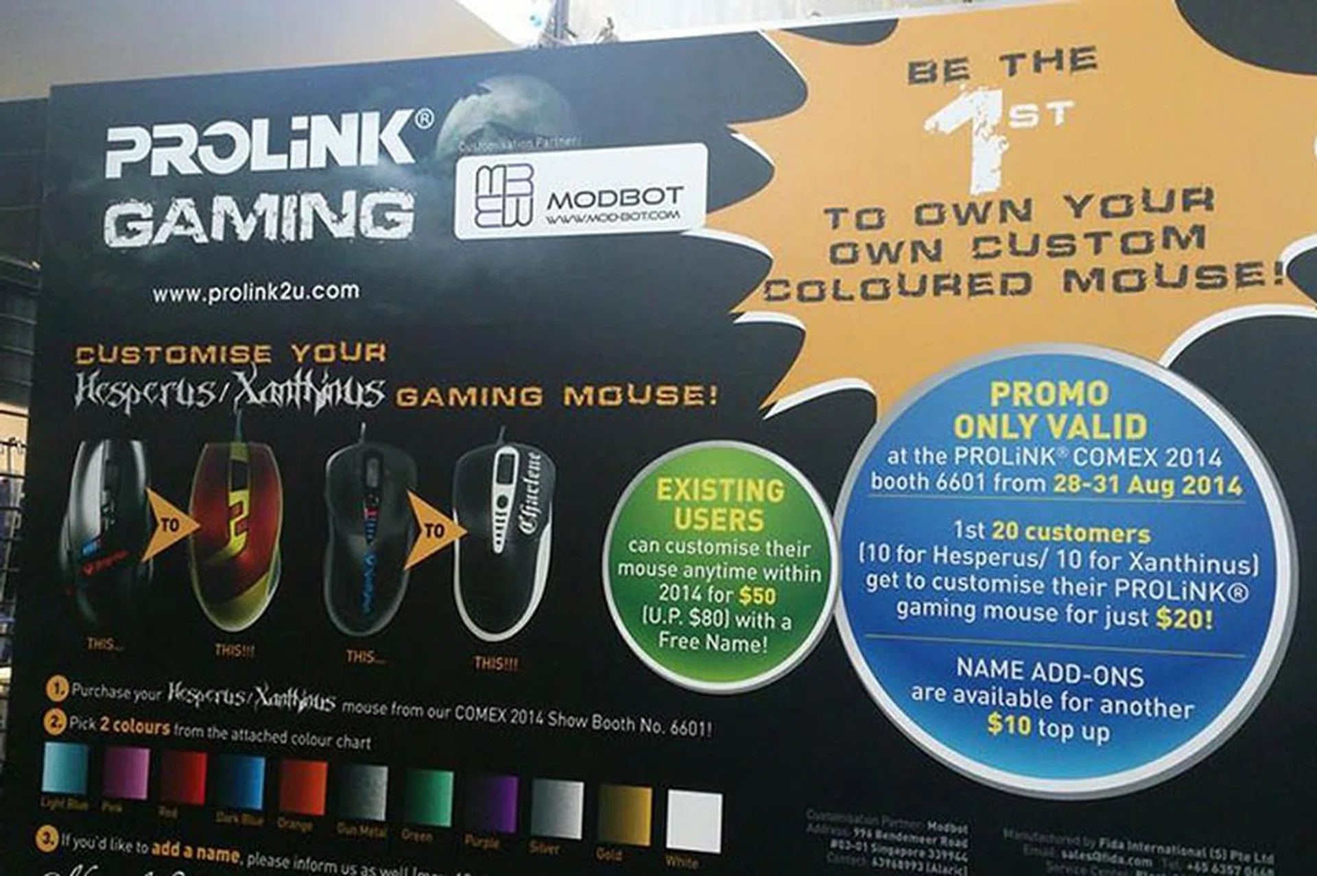 Gamers, take note. Buy a qualifying gaming mouse from Prolink and the first 20 customers get to customise their mouse for just $20!