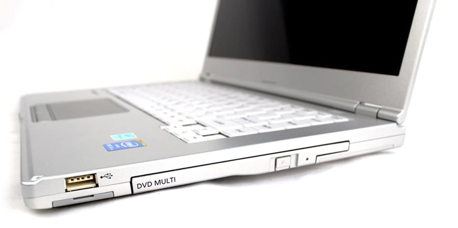 On the right side, you'll find the DVD-RW disc drive (if your configuration allows for one) and a USB 2.0 port.