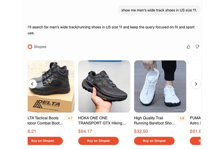 What it looks like when you ask Shopee a question in ChatGPT