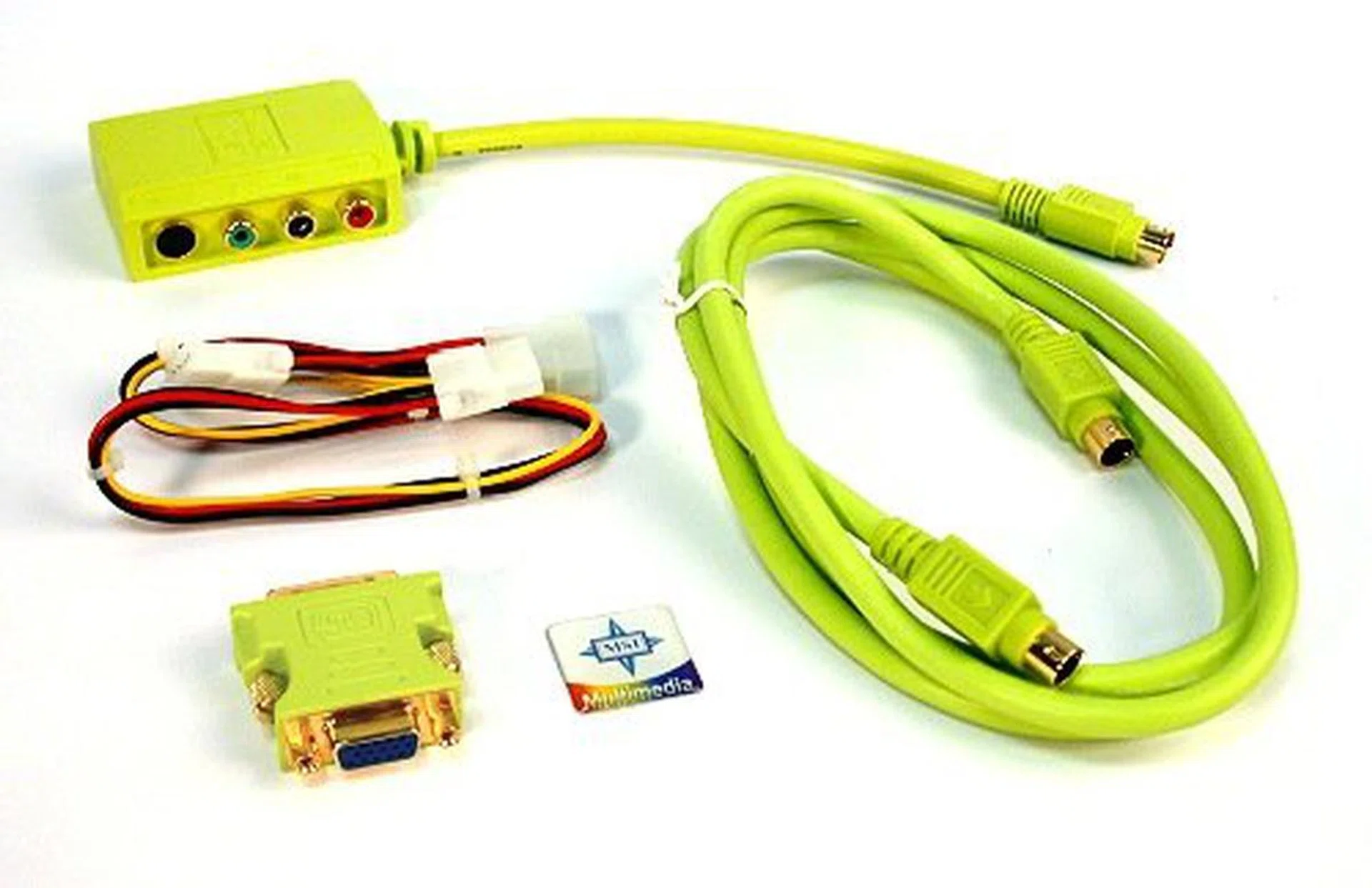 Its accessories are as follows:- HDTV / VIVO breakout box, Y-Power cable splitter, DVI-I to VGA converter, casing sticker and an S-Video extension cable.