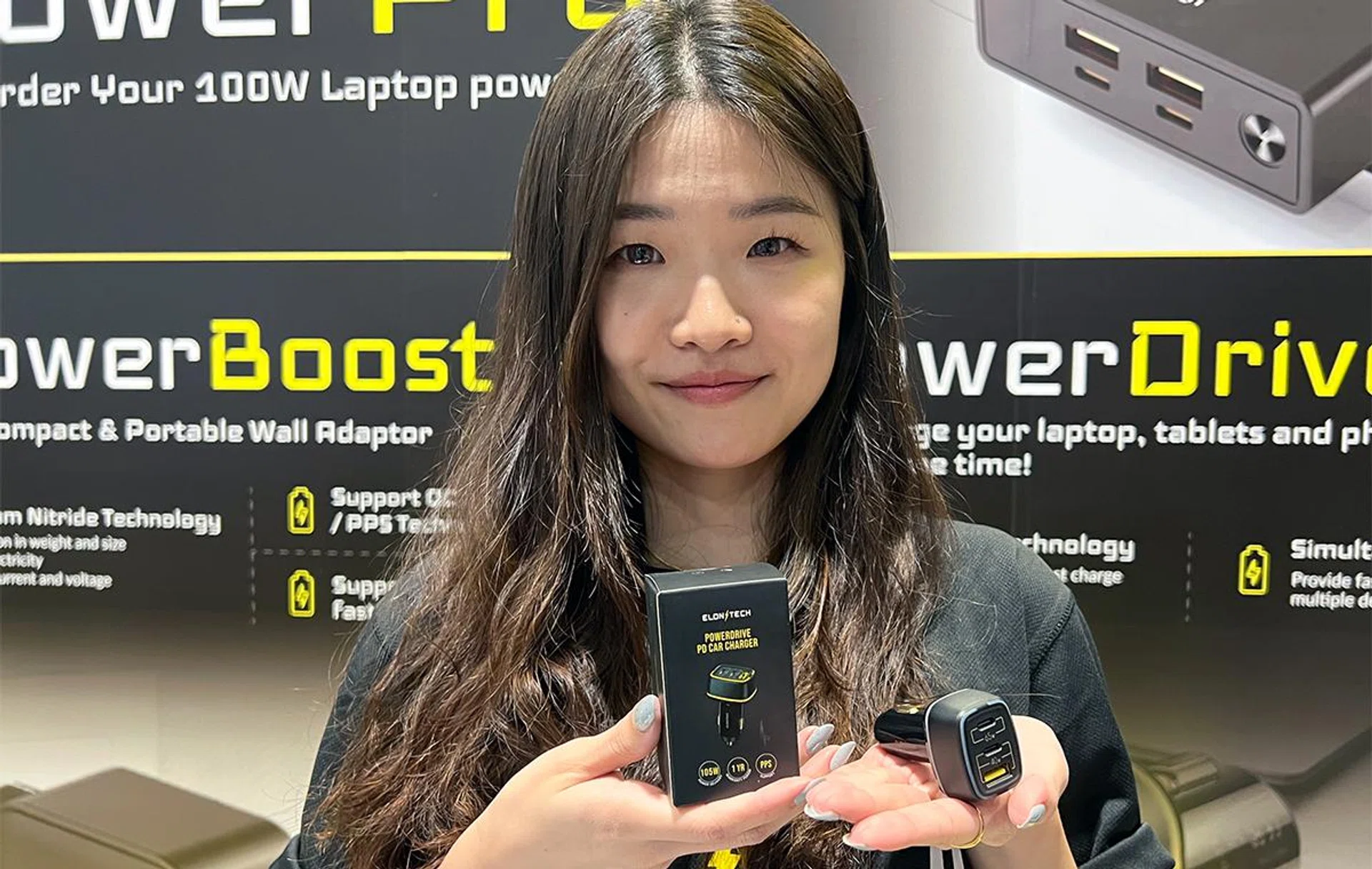 ElonxTech 105W PowerDrive Car Charger (in hand).
