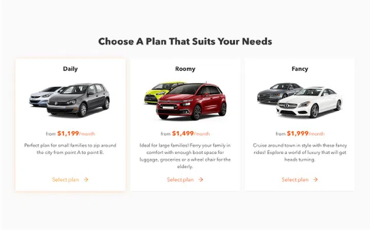 Carro's three car subscription plans