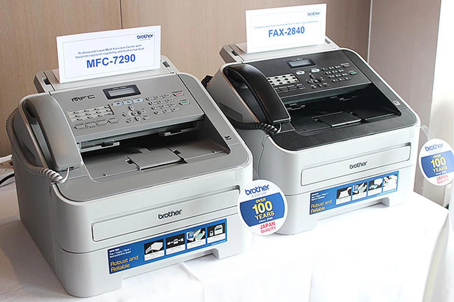 The laser fax MFC models are easy to differentiate from the rest thanks to the built-in handset.