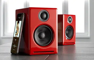 The Audioengine A2+ comes in three finishes: satin black, hi-gloss red, and hi-gloss white. (Image source: Audioengine)