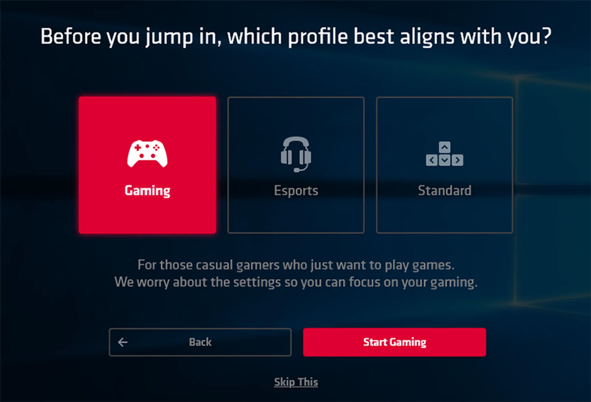 Different gaming profiles let you jump into games quicker. (Image source: AMD)
