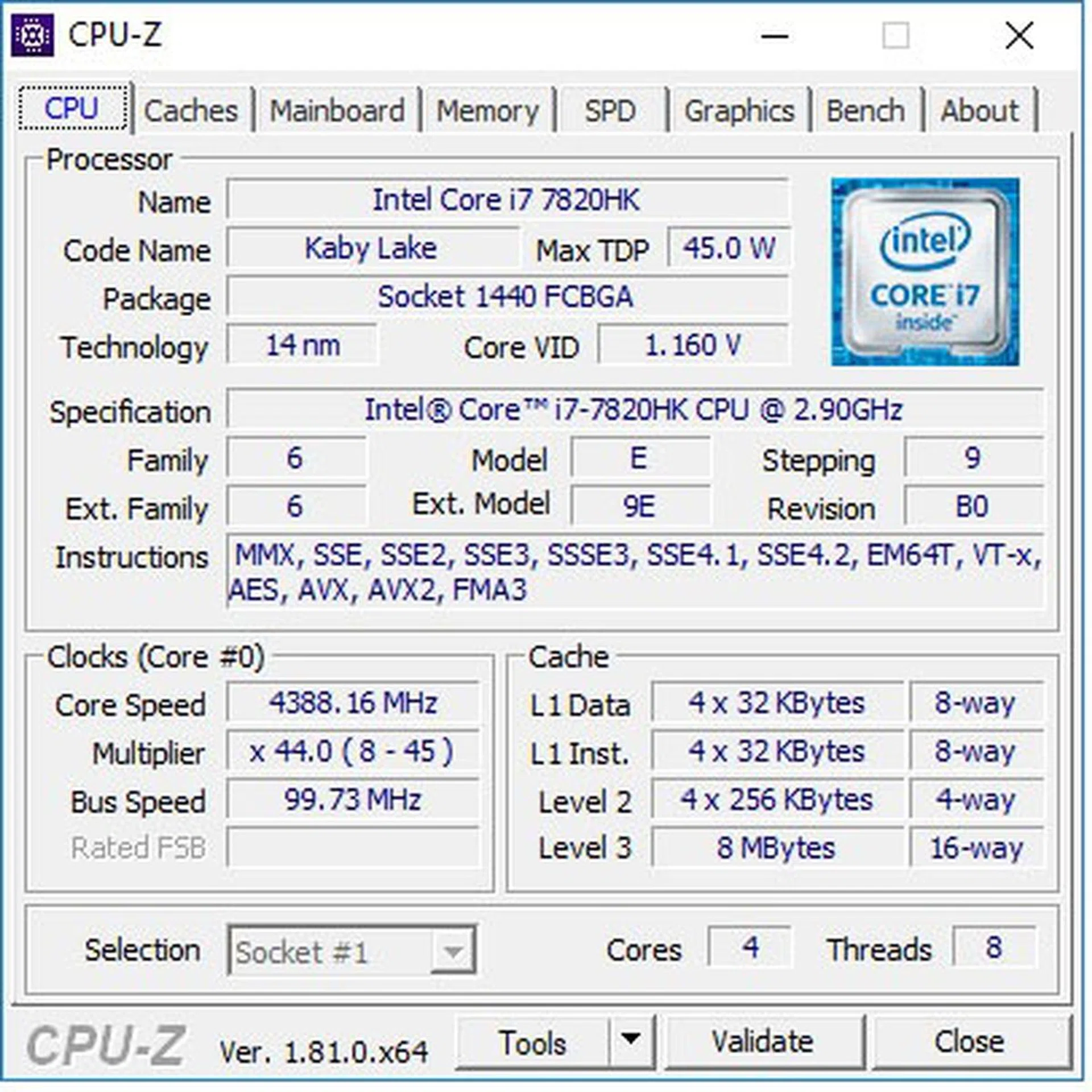 Here's a CPU-Z snapshot of the overclocked processor.