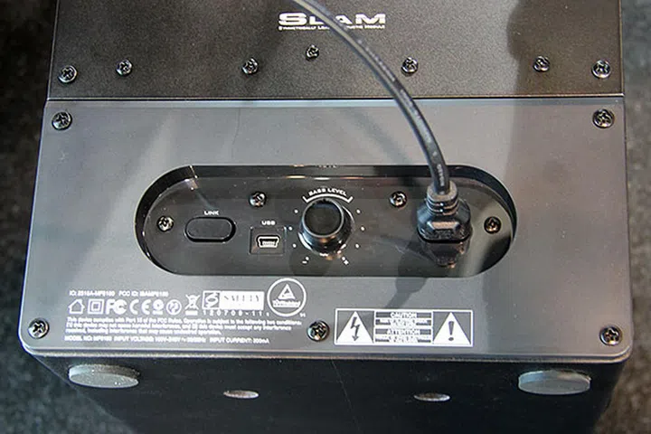 Here's a view of the rear of the wireless subwoofer.